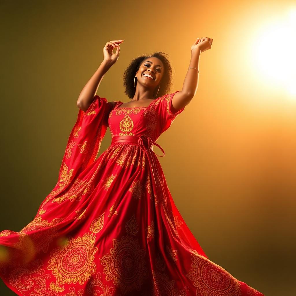 Model dancing in red gown